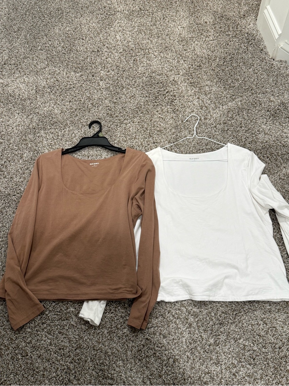 Old Navy Long Sleeve Scoop Neck Tops in Brown and White